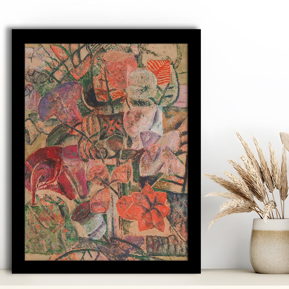 Vintage Abstract Botanical Framed Art Print Wall Decor, Unique Abstract Floral Bouquet Oil Painting Grandmillennial Aesthetic