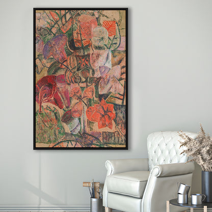 Vintage Abstract Botanical Framed Canvas Print Wall Art, Unique Abstract Floral Bouquet Oil Painting Grandmillennial Aesthetic