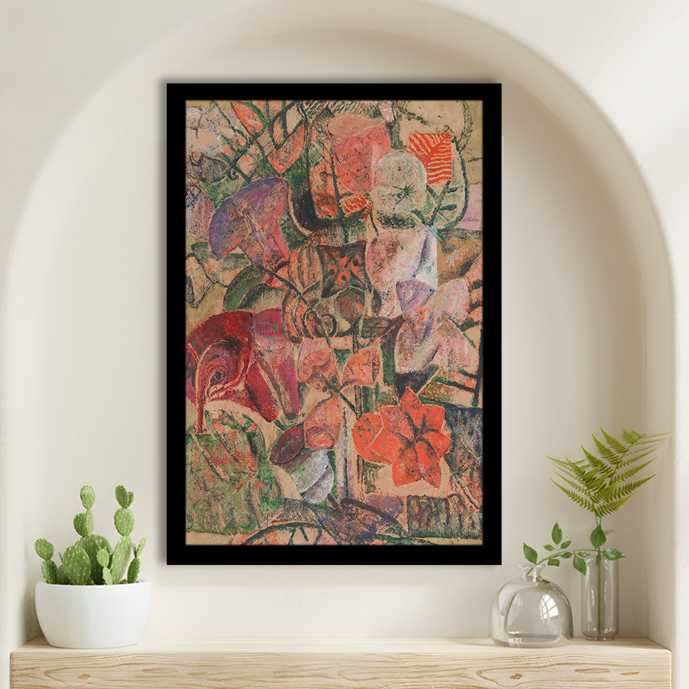 Vintage Abstract Botanical Framed Art Print Wall Decor, Unique Abstract Floral Bouquet Oil Painting Grandmillennial Aesthetic