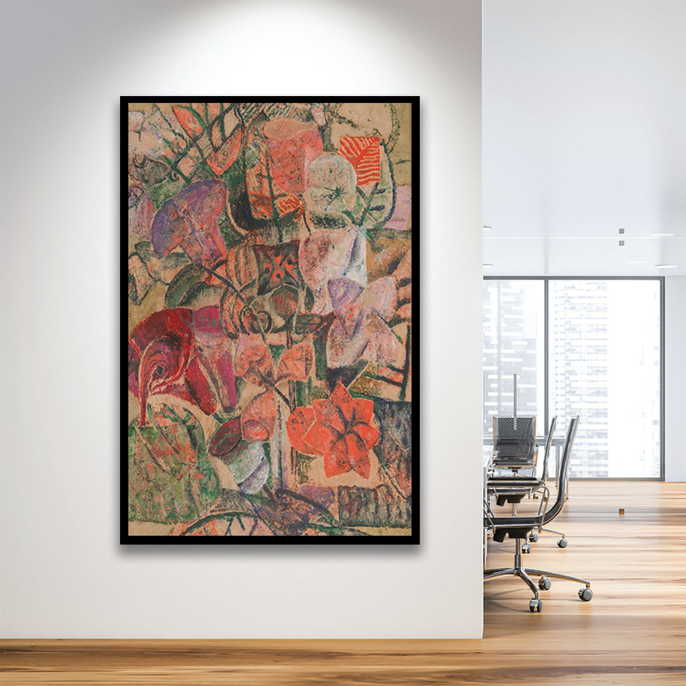 Vintage Abstract Botanical Framed Art Print Wall Decor, Unique Abstract Floral Bouquet Oil Painting Grandmillennial Aesthetic