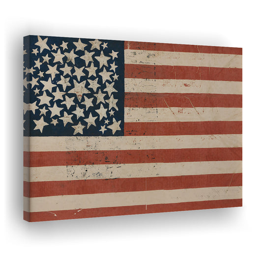 Vintage American Flag Art Fourth of July USA Flag Canvas Print Wall Art, Cottagecore Decor