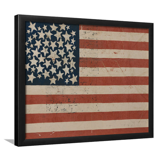 Vintage American Flag Art Fourth of July USA Flag Framed Art Print Wall Decor, Cottagecore Decor