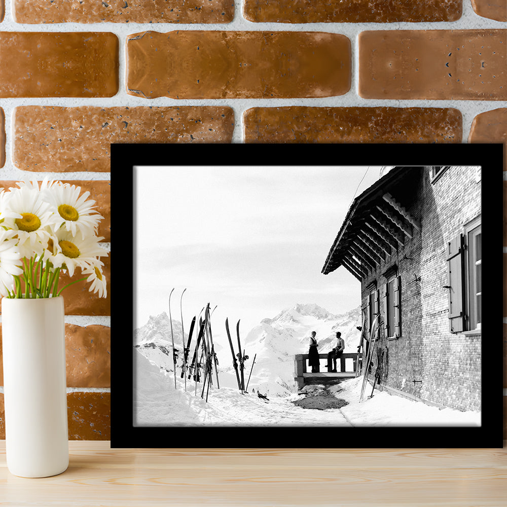 Vintage Apres Ski, Black and White, Skiing Print, Vintage Ski Photo Print, Ski Wall Art, Framed Art Print Wall Decor
