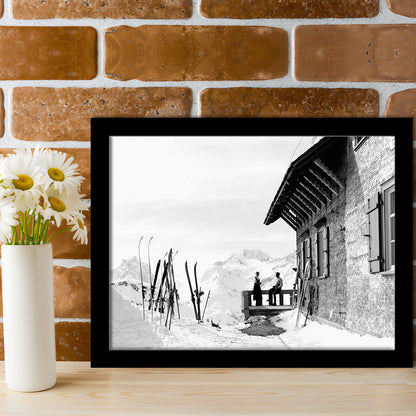 Vintage Apres Ski, Black and White, Skiing Print, Vintage Ski Photo Print, Ski Wall Art, Framed Art Print Wall Decor