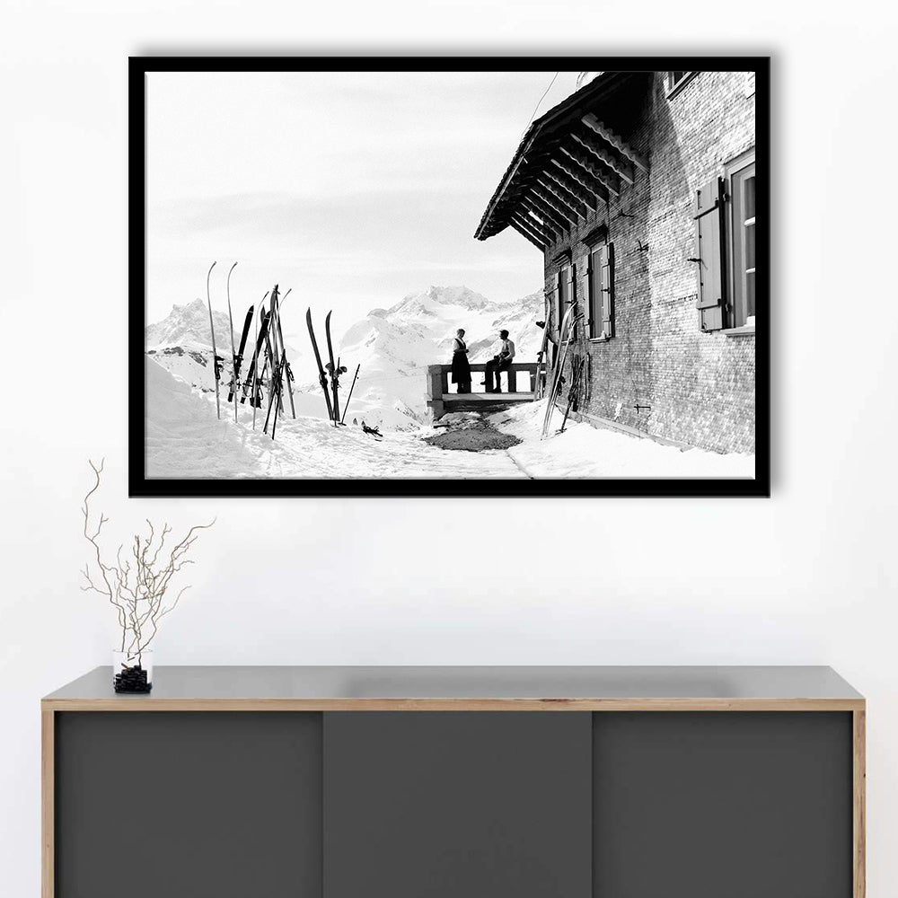 Vintage Apres Ski, Black and White, Skiing Print, Vintage Ski Photo Print, Ski Wall Art, Framed Art Print Wall Decor