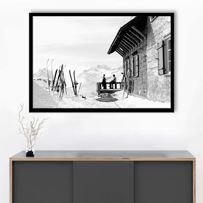 Vintage Apres Ski, Black and White, Skiing Print, Vintage Ski Photo Print, Ski Wall Art, Framed Art Print Wall Decor