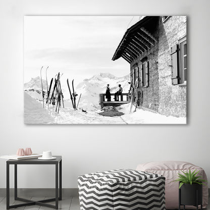 Vintage Apres Ski, Black and White, Skiing Print, Vintage Ski Photo Print, Ski Wall Art, Canvas Print Wall Art Decor