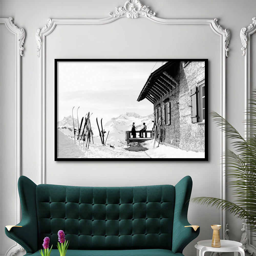 Vintage Apres Ski, Black and White, Skiing Print, Vintage Ski Photo Print, Ski Wall Art, Framed Art Print Wall Decor