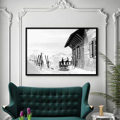 Vintage Apres Ski, Black and White, Skiing Print, Vintage Ski Photo Print, Ski Wall Art, Framed Art Print Wall Decor