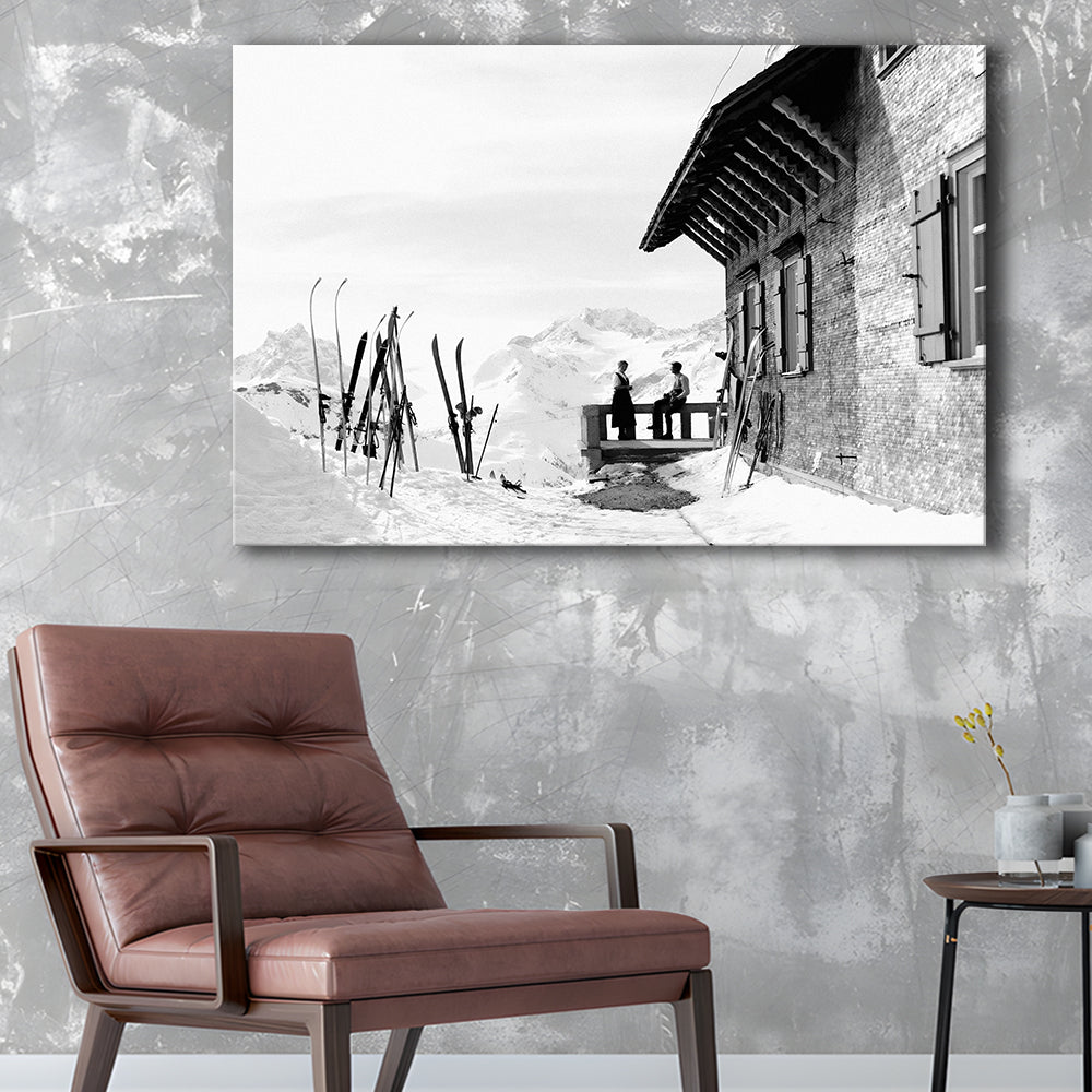 Vintage Apres Ski, Black and White, Skiing Print, Vintage Ski Photo Print, Ski Wall Art, Canvas Print Wall Art Decor