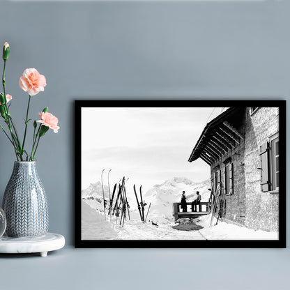 Vintage Apres Ski, Black and White, Skiing Print, Vintage Ski Photo Print, Ski Wall Art, Framed Art Print Wall Decor