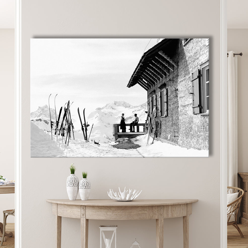 Vintage Apres Ski, Black and White, Skiing Print, Vintage Ski Photo Print, Ski Wall Art, Canvas Print Wall Art Decor