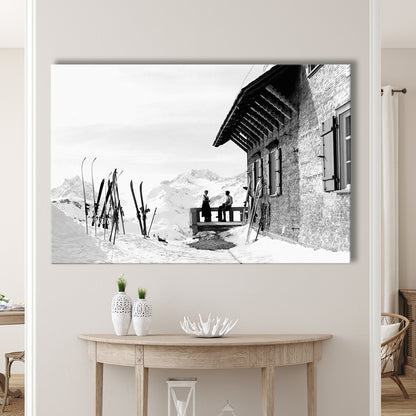 Vintage Apres Ski, Black and White, Skiing Print, Vintage Ski Photo Print, Ski Wall Art, Canvas Print Wall Art Decor