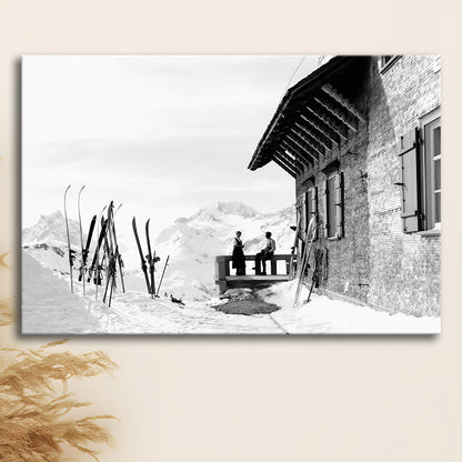 Vintage Apres Ski, Black and White, Skiing Print, Vintage Ski Photo Print, Ski Wall Art, Canvas Print Wall Art Decor