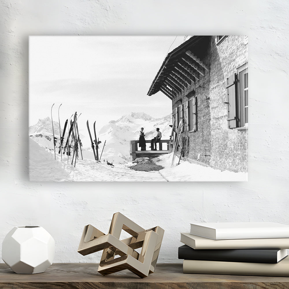 Vintage Apres Ski, Black and White, Skiing Print, Vintage Ski Photo Print, Ski Wall Art, Canvas Print Wall Art Decor