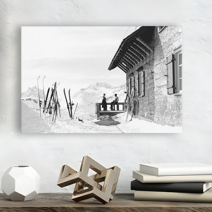 Vintage Apres Ski, Black and White, Skiing Print, Vintage Ski Photo Print, Ski Wall Art, Canvas Print Wall Art Decor