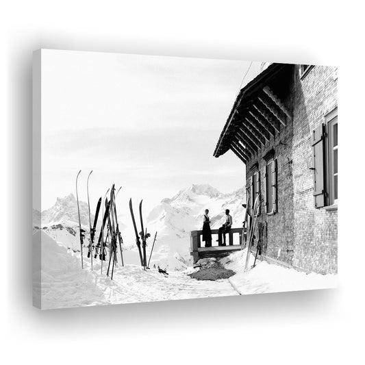 Vintage Apres Ski, Black and White, Skiing Print, Vintage Ski Photo Print, Ski Wall Art, Canvas Print Wall Art Decor