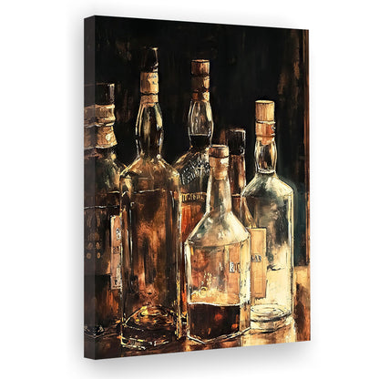 Vintage Bar Glass Bottles Oil Painting Vintage Print Fine Art, Canvas Print Wall Art, Wall Decor, Painting Canvas