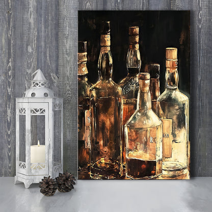 Vintage Bar Glass Bottles Oil Painting Vintage Print Fine Art, Canvas Print Wall Art, Wall Decor, Painting Canvas