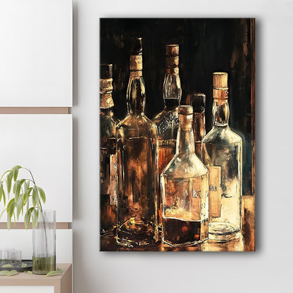 Vintage Bar Glass Bottles Oil Painting Vintage Print Fine Art, Canvas Print Wall Art, Wall Decor, Painting Canvas