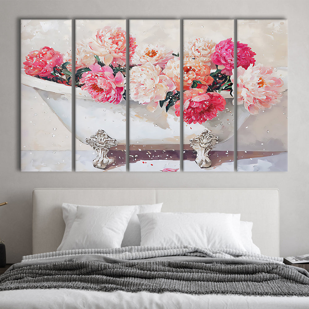 Vintage Bathroom Art Print Painting Antique Bathroom Painting, 5 Panel B Canvas Print Wall Art, Extra Large Canvas