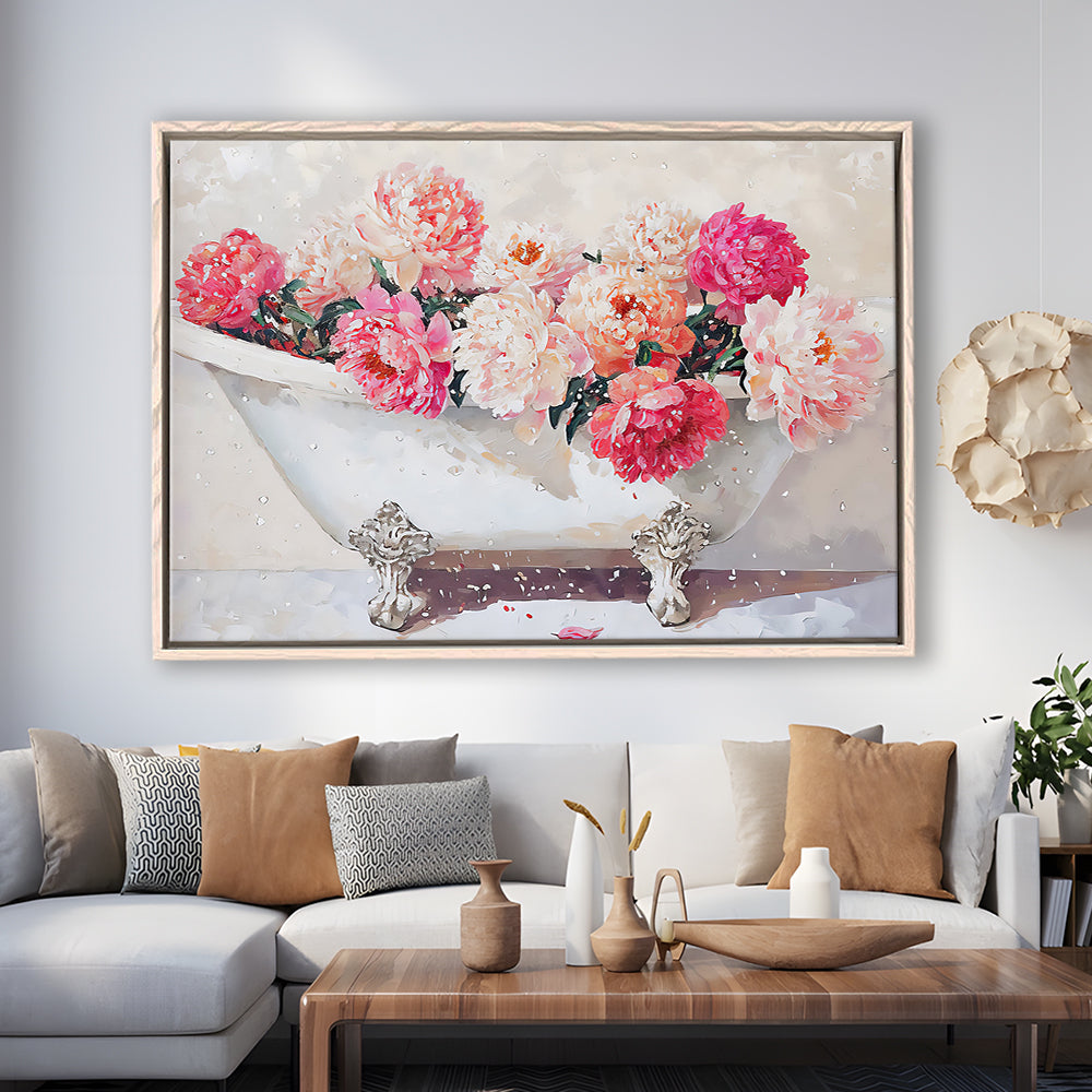 Vintage Bathroom Art Print Painting Antique Bathroom Painting, Framed Canvas Print Wall Art, Floating Frame