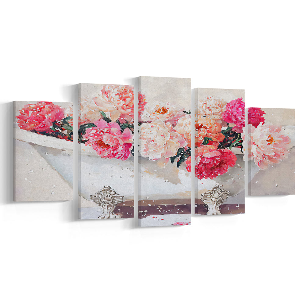 Vintage Bathroom Art Print Painting Antique Bathroom Painting, 5 Panel Mixed Canvas Print Wall Art, Large Canvas