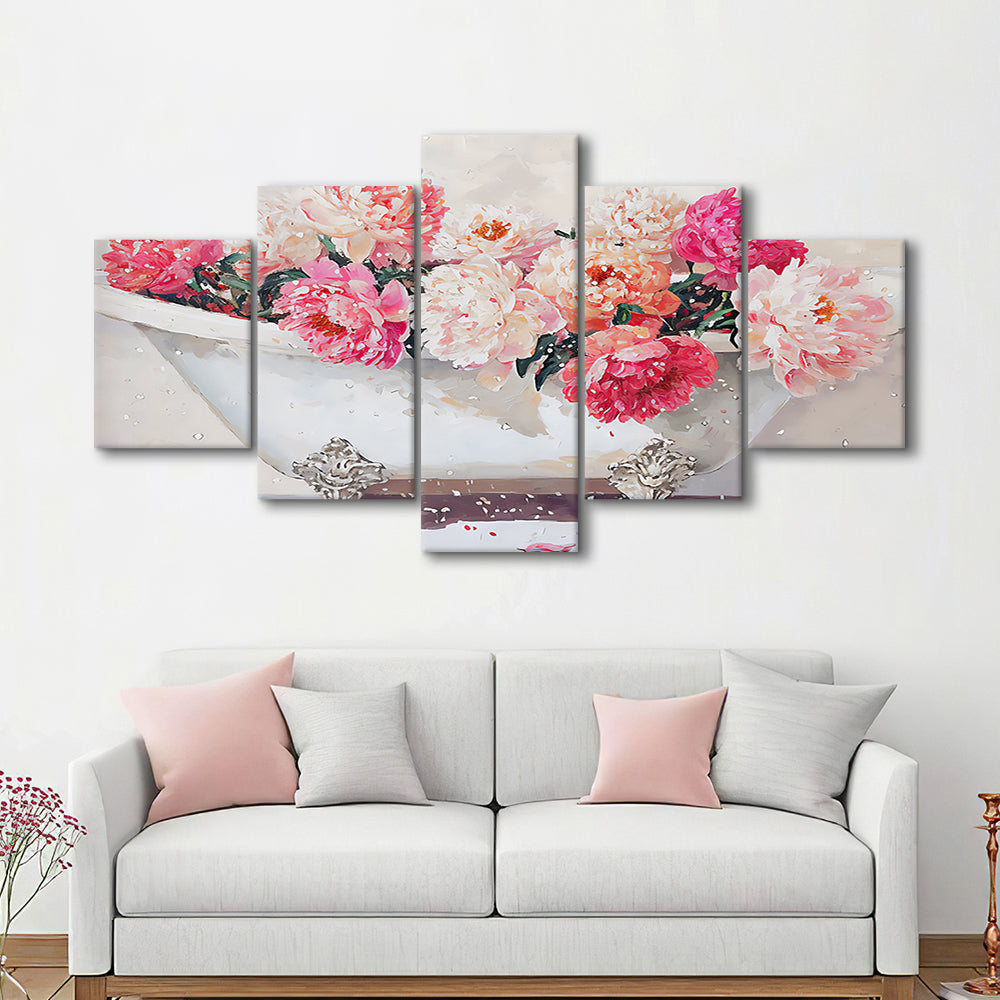 Vintage Bathroom Art Print Painting Antique Bathroom Painting, 5 Panel Mixed Canvas Print Wall Art, Large Canvas