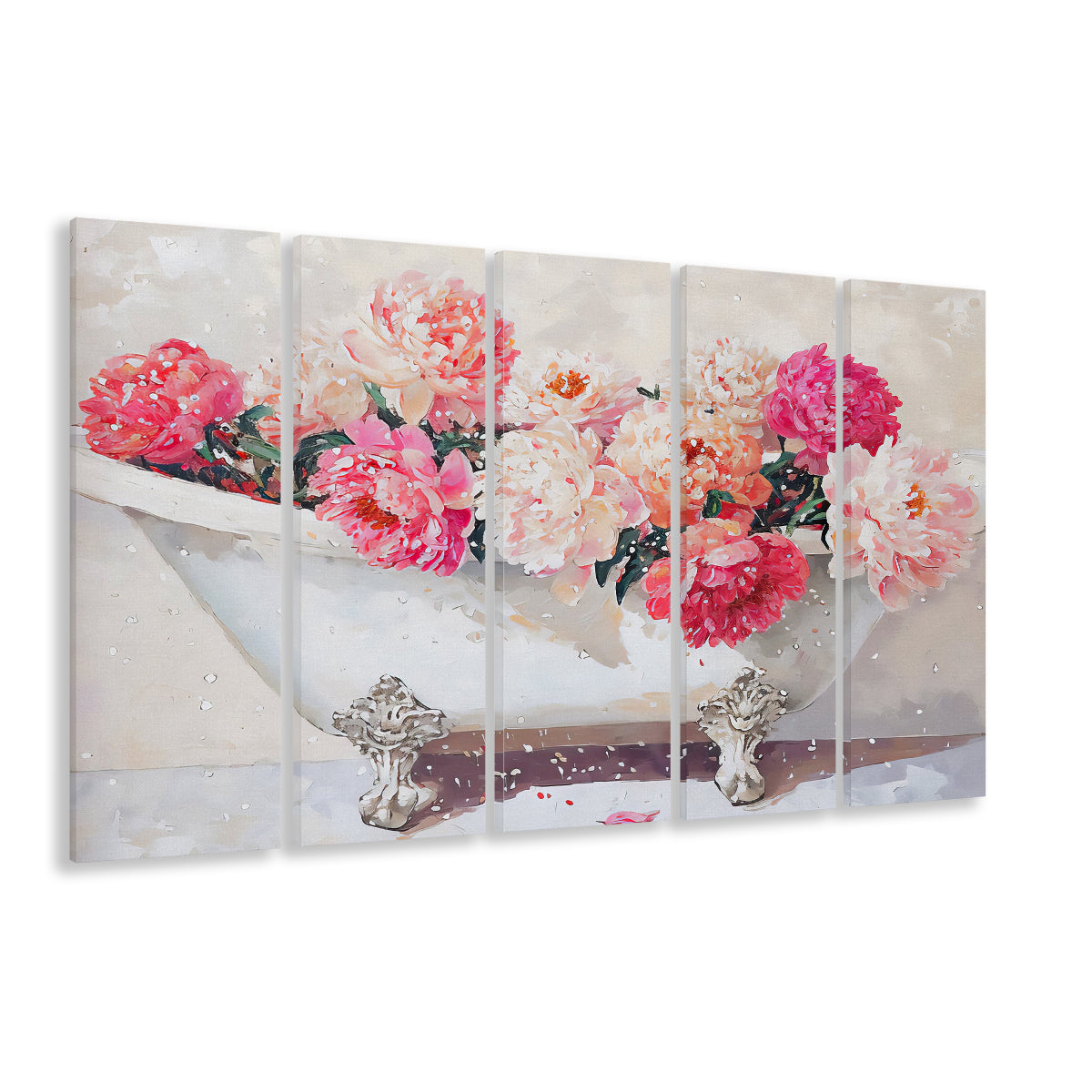 Vintage Bathroom Art Print Painting Antique Bathroom Painting, 5 Panel B Canvas Print Wall Art, Extra Large Canvas