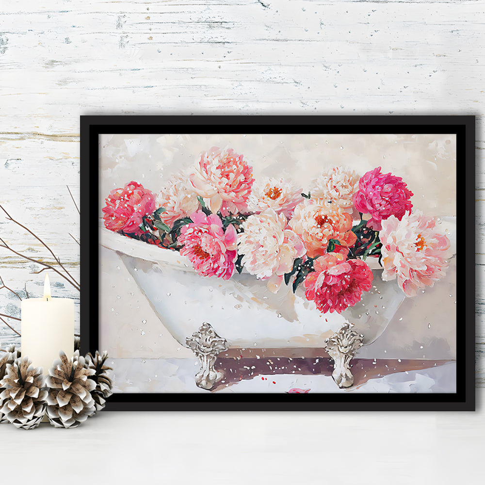Vintage Bathroom Art Print Painting Antique Bathroom Painting, Framed Canvas Print Wall Art, Floating Frame