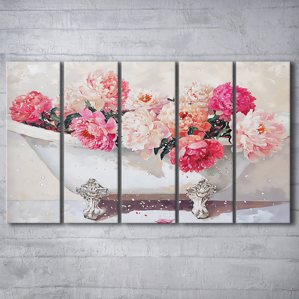 Vintage Bathroom Art Print Painting Antique Bathroom Painting, 5 Panel B Canvas Print Wall Art, Extra Large Canvas