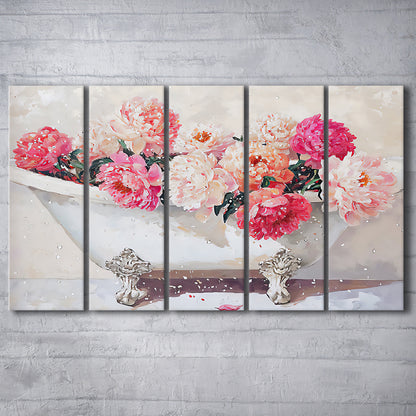 Vintage Bathroom Art Print Painting Antique Bathroom Painting, 5 Panel B Canvas Print Wall Art, Extra Large Canvas