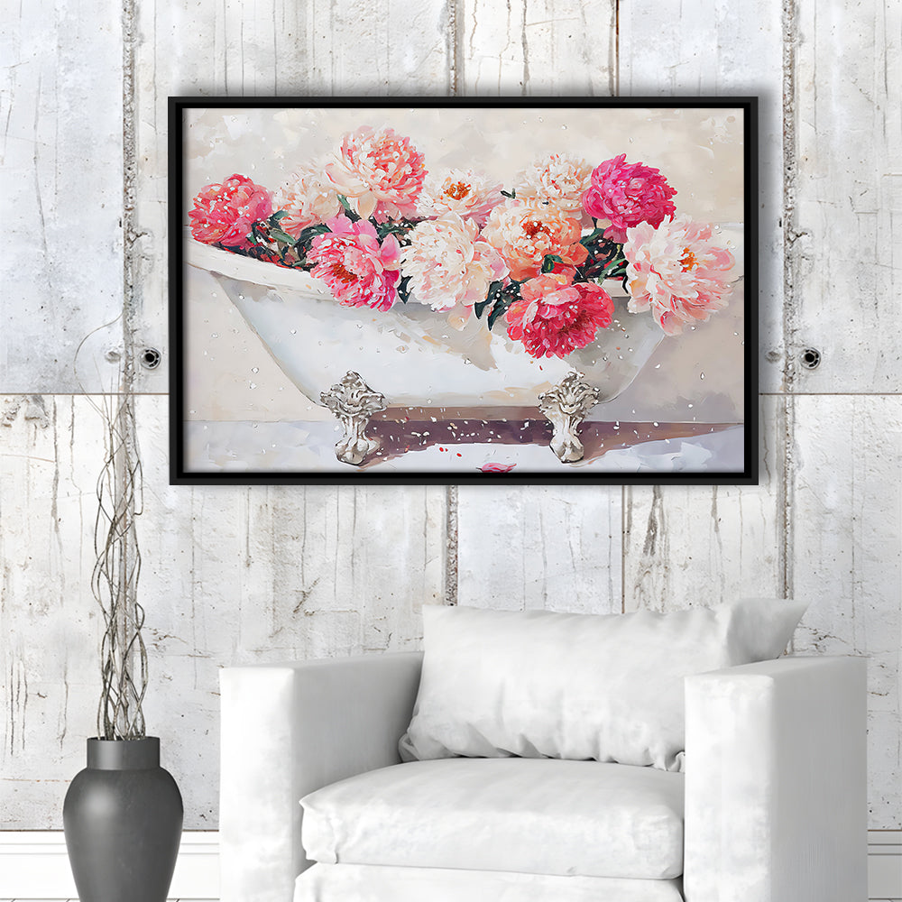 Vintage Bathroom Art Print Painting Antique Bathroom Painting, Framed Canvas Print Wall Art, Floating Frame