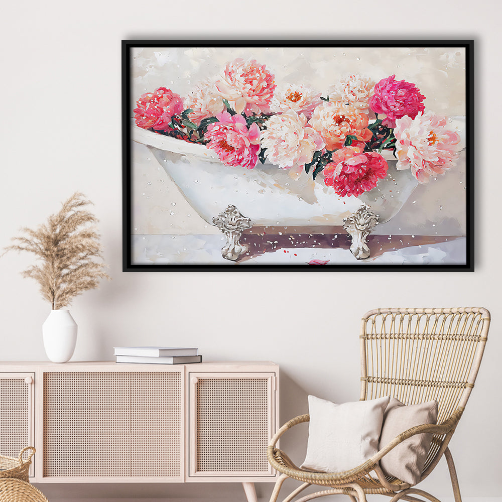 Vintage Bathroom Art Print Painting Antique Bathroom Painting, Framed Canvas Print Wall Art, Floating Frame