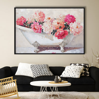 Vintage Bathroom Art Print Painting Antique Bathroom Painting, Framed Canvas Print Wall Art, Floating Frame
