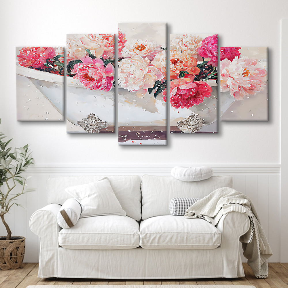 Vintage Bathroom Art Print Painting Antique Bathroom Painting, 5 Panel Mixed Canvas Print Wall Art, Large Canvas