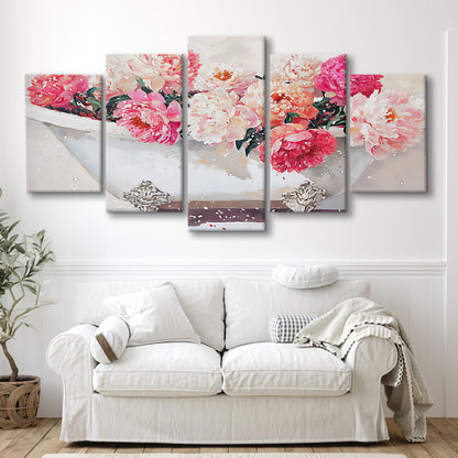 Vintage Bathroom Art Print Painting Antique Bathroom Painting, 5 Panel Mixed Canvas Print Wall Art, Large Canvas