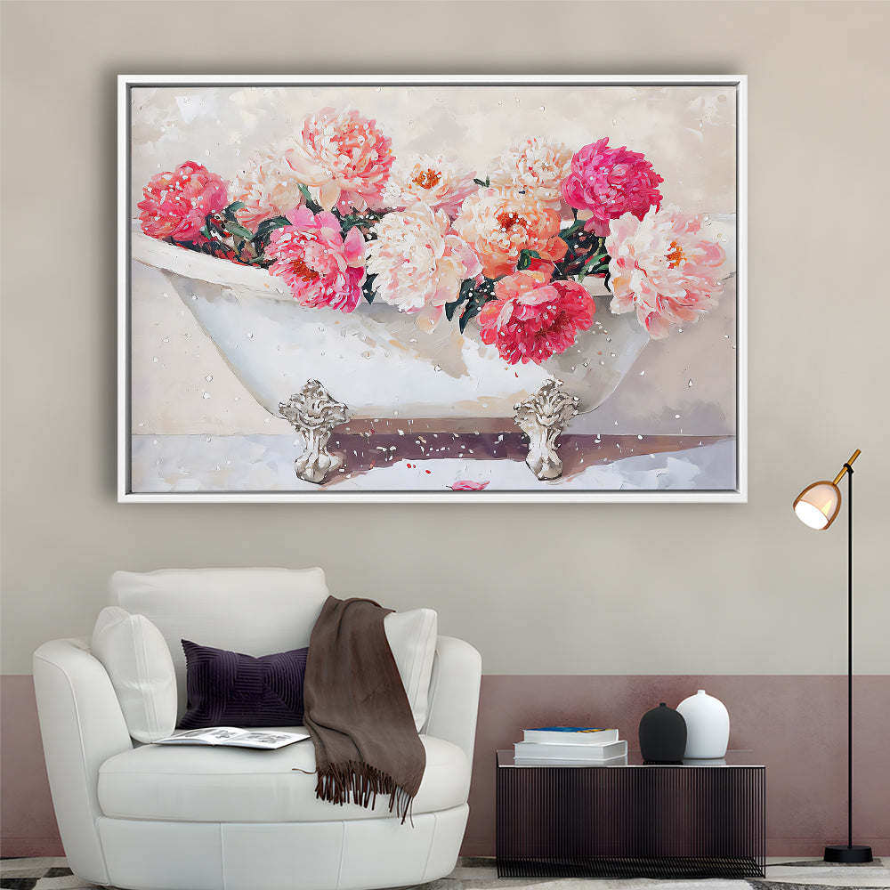 Vintage Bathroom Art Print Painting Antique Bathroom Painting, Framed Canvas Print Wall Art, Floating Frame