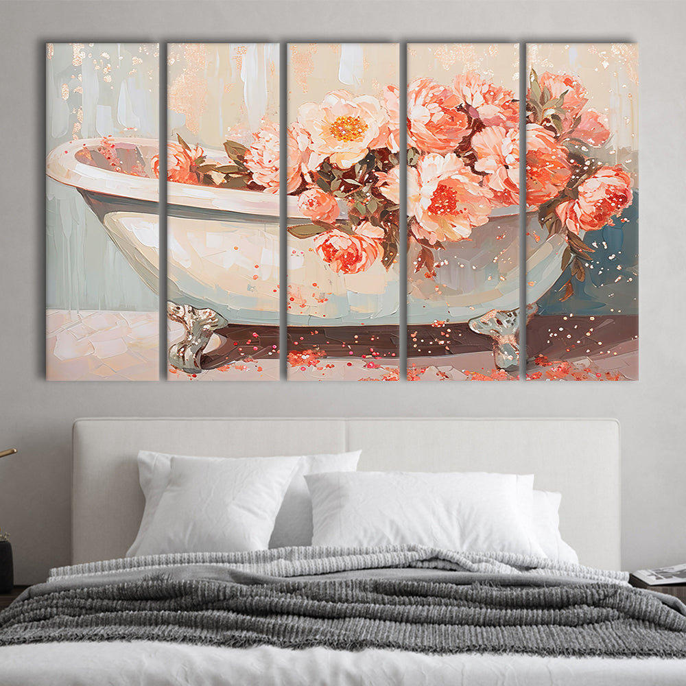 Vintage Bathroom Art Print Painting  Bathroom Painting, 5 Panel B Canvas Print Wall Art, Extra Large Canvas