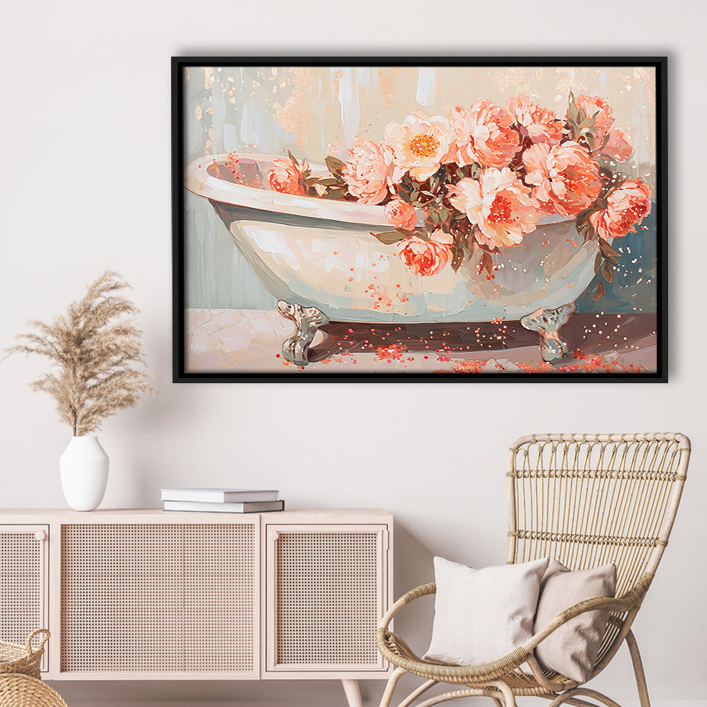 Vintage Bathroom Art Print Painting  Bathroom Painting, Framed Canvas Print Wall Art, Floating Frame