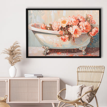Vintage Bathroom Art Print Painting  Bathroom Painting, Framed Canvas Print Wall Art, Floating Frame