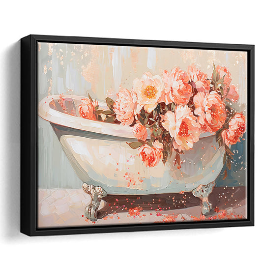 Vintage Bathroom Art Print Painting  Bathroom Painting, Framed Canvas Print Wall Art, Floating Frame