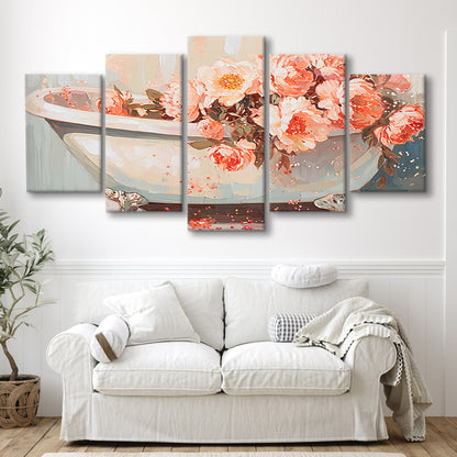 Vintage Bathroom Art Print Painting  Bathroom Painting, 5 Panel Mixed Canvas Print Wall Art, Large Canvas