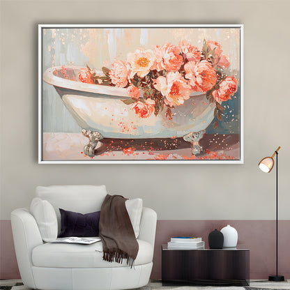 Vintage Bathroom Art Print Painting  Bathroom Painting, Framed Canvas Print Wall Art, Floating Frame