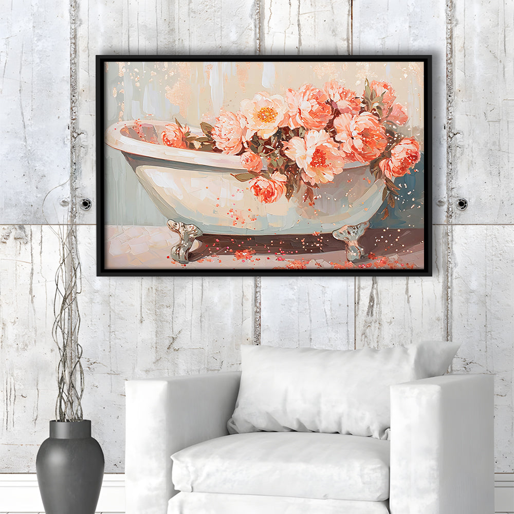 Vintage Bathroom Art Print Painting  Bathroom Painting, Framed Canvas Print Wall Art, Floating Frame