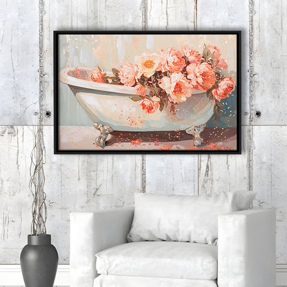 Vintage Bathroom Art Print Painting  Bathroom Painting, Framed Canvas Print Wall Art, Floating Frame
