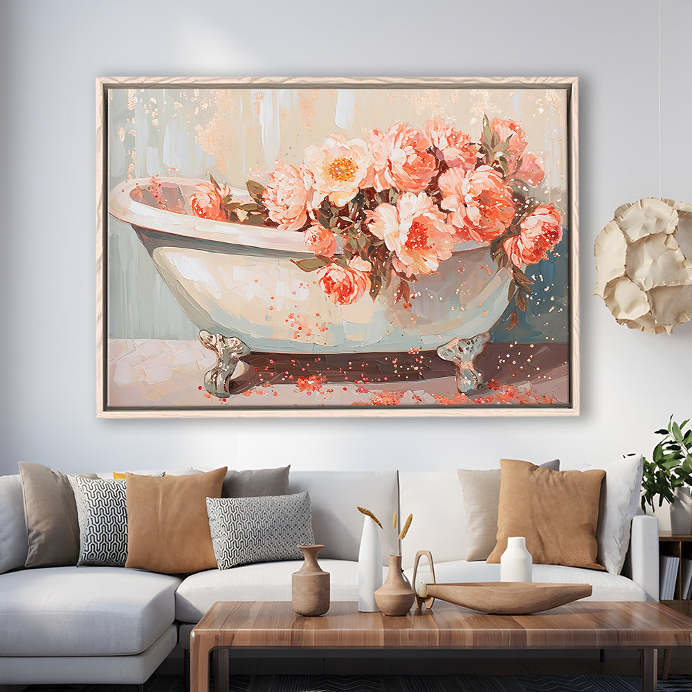 Vintage Bathroom Art Print Painting  Bathroom Painting, Framed Canvas Print Wall Art, Floating Frame