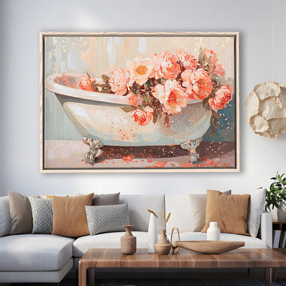 Vintage Bathroom Art Print Painting  Bathroom Painting, Framed Canvas Print Wall Art, Floating Frame
