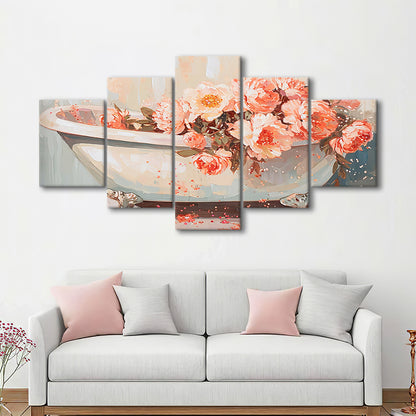 Vintage Bathroom Art Print Painting  Bathroom Painting, 5 Panel Mixed Canvas Print Wall Art, Large Canvas
