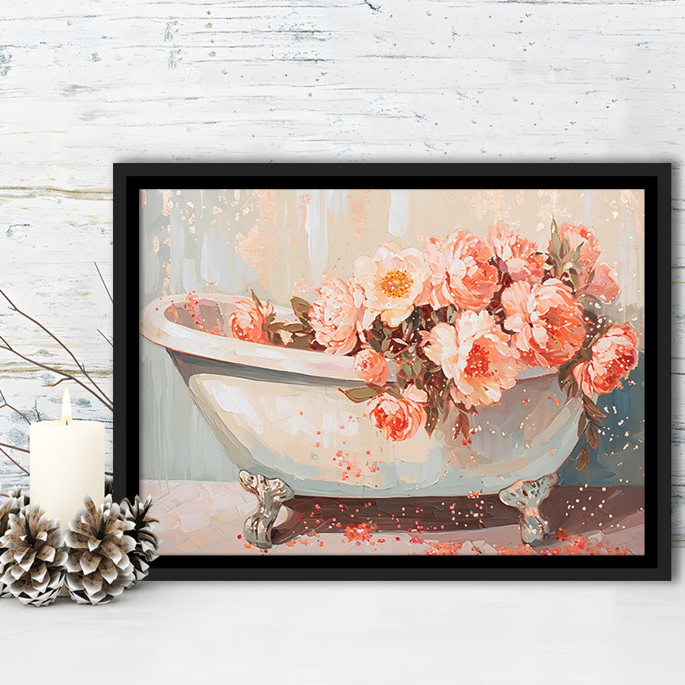 Vintage Bathroom Art Print Painting  Bathroom Painting, Framed Canvas Print Wall Art, Floating Frame